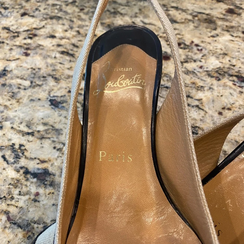 Christian Louboutin Tan and Black Slingback Heels, 37.5 Sophisticated!!! - Picture 6 of 13